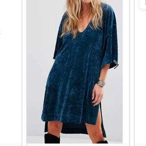 We the Free Free People Luxe velvet Extended tee turquoise Blue V-Neck mini
